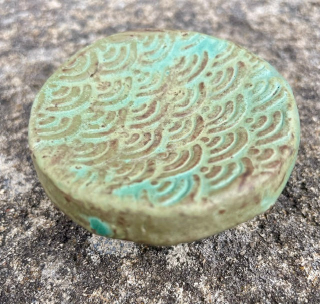 Turquoise Texture incense holder with matte turquoise and brown wave pattern